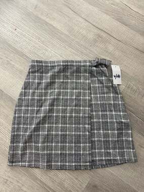 Vylette Plaid Wrap Mini Skirt with Buckle Detail Size S